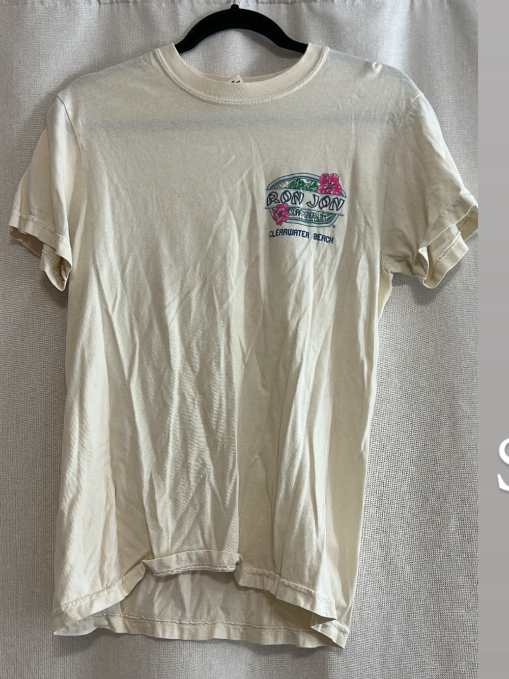Ron Jon Cream Tee with Blue Wave & Pink Hibiscus